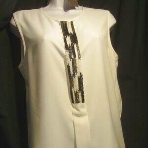 VINCE CAMUTO Ivory City Blues sleeveless tunic top beads Nordstrom $99 Women L